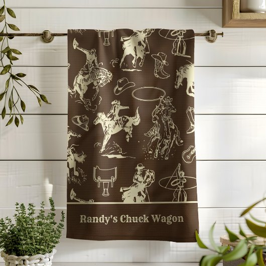 Westerne Rodeo Cowboy Dark Brown gepersonaliseerd Theedoek