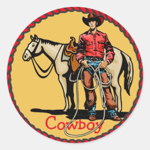 Westerne rodeo cowboy met paarden ronde sticker