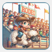 Westerne Rodeo Cowboy Mutton Busting Vierkante Sticker (Voorkant)