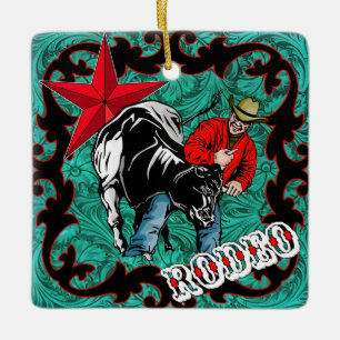 Westerne Rodeo Cowboy Steer Wrestling Ornament