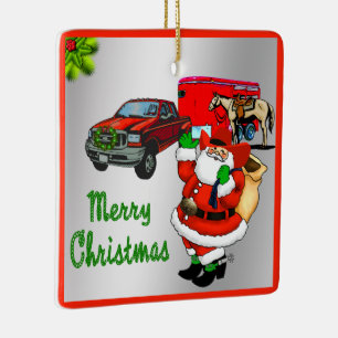Westerne Rodeo Cowboy Truck Trailer Santa Christma Keramisch Ornament