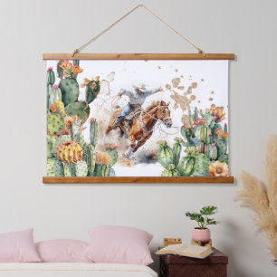Westerne rodeo cowboy waterverf cactus hangend wandkleed
