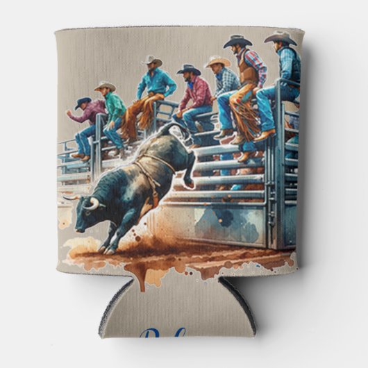 Westerne Rodeo Cowboys Bull Riding en Chutes Blikjeskoeler (Voorkant)