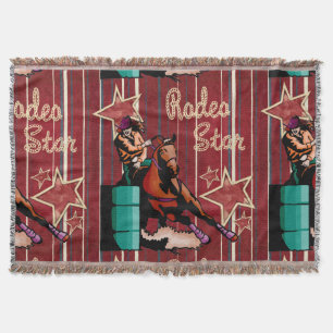 Westerne Rodeo Cowgirl Barrel Racer Throw Blanket Deken