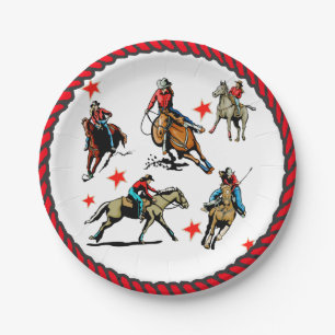 Westerne Rodeo Cowgirl op paarden Papieren Bordje
