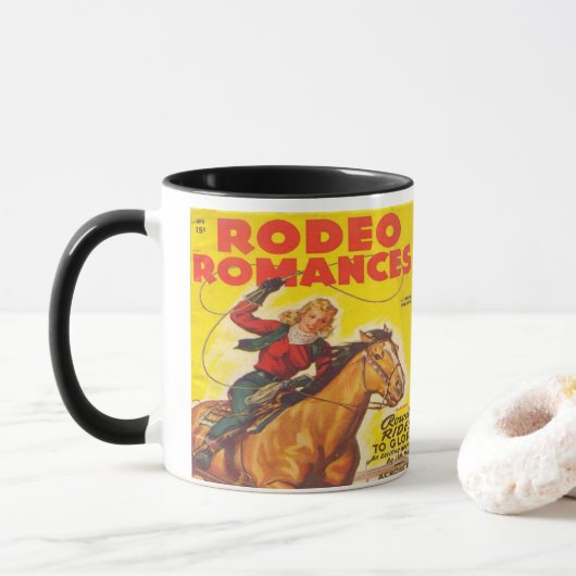 Westerne Rodeo Cowgirl Roping Rodeo Romance Mok (Met donut)