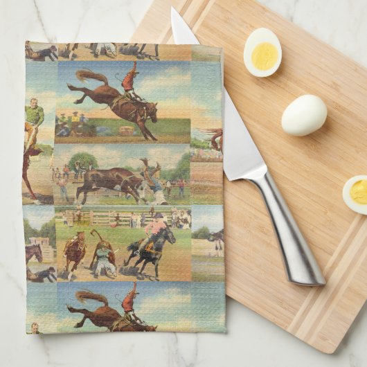 Westerne Rodeo Events Cowboys Horses Bulls Theedoek (Quarter Fold)