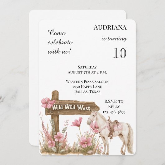 Westerne Roze Bloemen Wild West Horse Verjaardag Kaart (Voorkant / Achterkant)