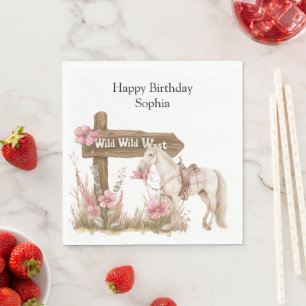 Westerne Roze Cowgirl Wild West Horse Verjaardag Servet