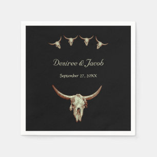 Westerne Rustic Black Wedding Koe Bull Skull Servet