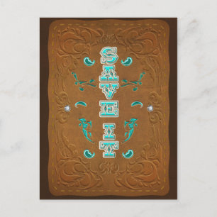 Westerne Rustic Brown Leather Look SAVE IT de datu Aankondigingskaart