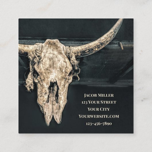 Westerne rustieke beige grijze Country Bull Skull Vierkante Visitekaartje (Achterkant)