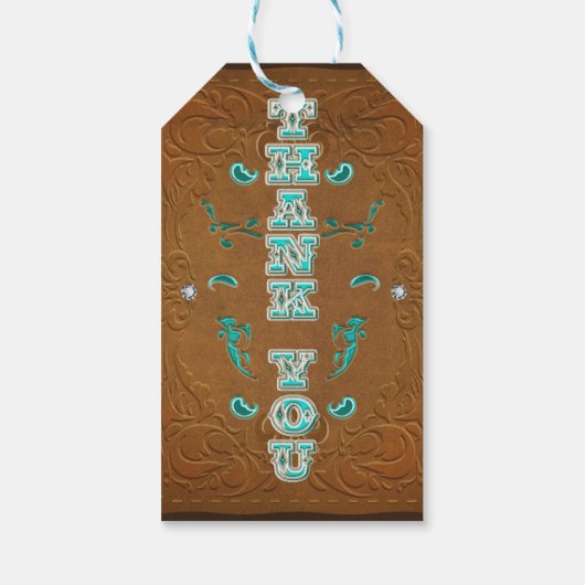 Westerne rustieke bruine lederen diamanten DANK U Cadeaulabel (Achterkant)