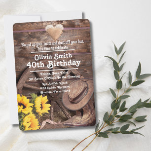Westerne Rustieke Zonnebloemlaars Pet 40e Verjaard Kaart
