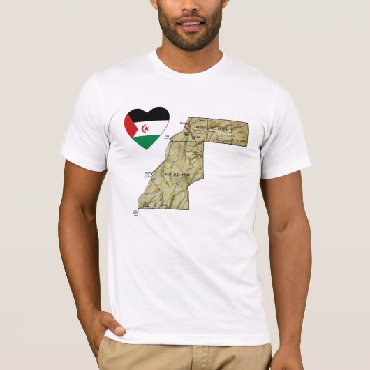 Westerne Sahara-vlag Hart en kaart T-Shirt (Voorkant)
