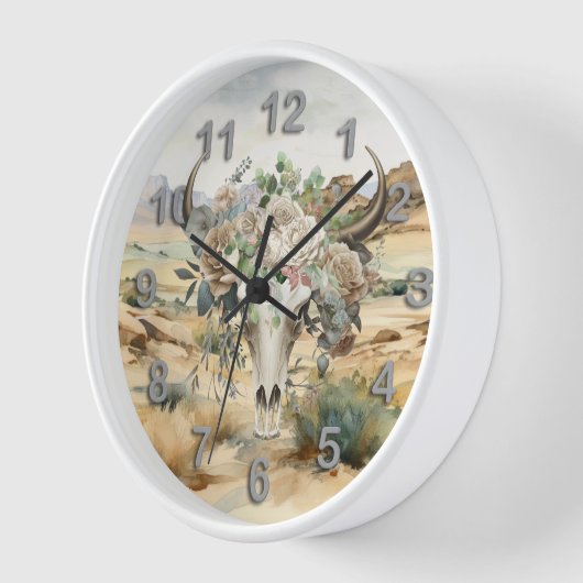 Westerne schedel boho witte roos woestijnlandschap (Hoek)