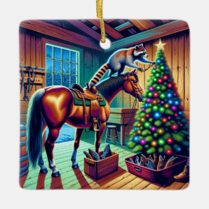 Westerne schuur wasbeer decoreren kerstboom keramisch ornament
