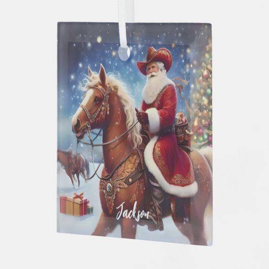 Westerne Sinterklaas Paardrijden Kerstmis Glas Ornament (Voorkant links)