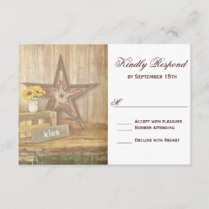 Westerne Star Kiss Wedding RSVP-kaart in Rustisch  RSVP Kaartje