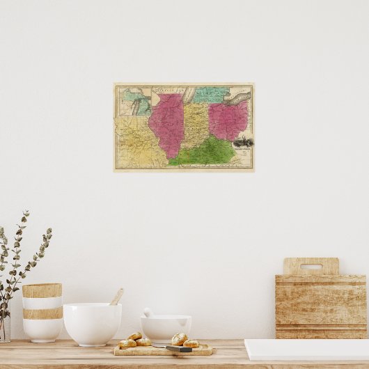 Westerne Staten met inzetkaart van Upper Michigan Poster (Keuken)