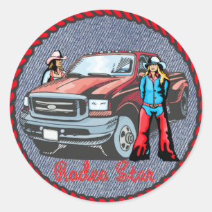 Westerne sticker Cowgirl Rodeo Star op Denim Print