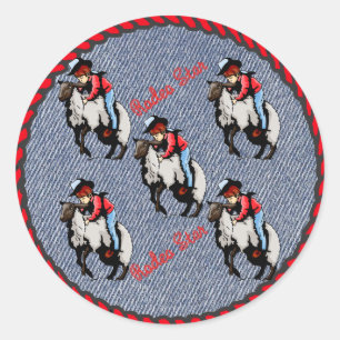 Westerne Sticker Mutton Busters op Denim Print