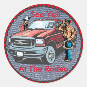 Westerne Sticker Rodeo Cowboys op Denim Print