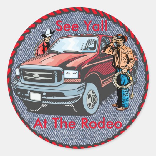 Westerne Sticker Rodeo Cowboys op Denim Print (Voorkant)