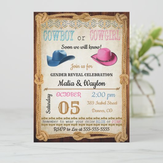 Westerne Stijl Baby Onthullen Douche Uitnodigen Kaart (Staand voorkant)