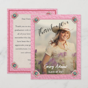Westerne Stijl Roze Cowgirl Foto Afstuderen Bedankkaart