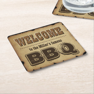 Westerne stijl Welkom bij onze BBQ (aanpasbaar) Vierkante Kartonnen Onderzetter