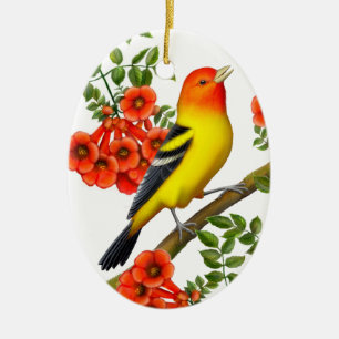 Westerne Tanager in het Ornament van Trumpet-wijn