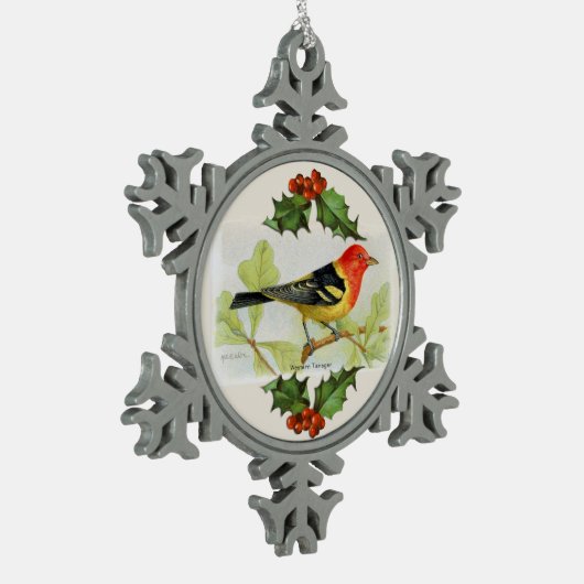 Westerne Tanager Snowflake Pewter Kerstmenorum Tin Sneeuwvlok Ornament (Links)