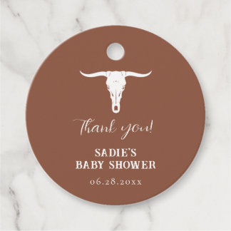 Westerne Terracotta Longhorn Baby shower Favoriet Bedankjes Labels