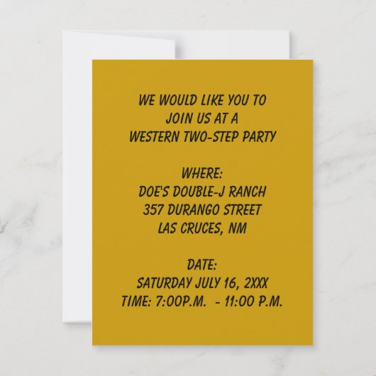 WESTERNE TEXAS TWEE-STAP THEMED ARTIJ INVITATIE KAART (Achterkant)