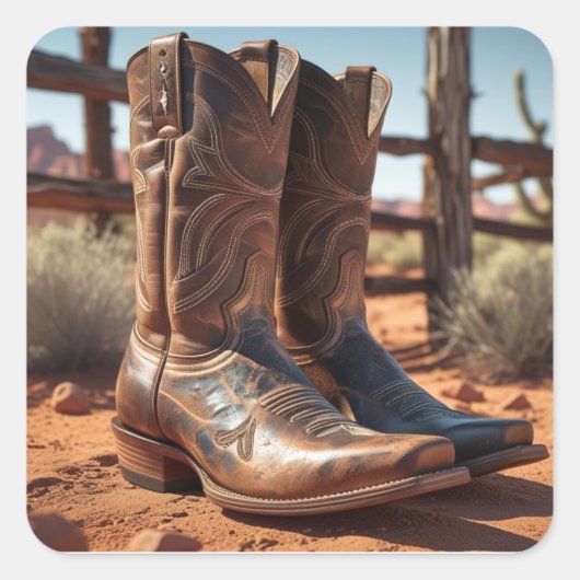 Westerne thema-Stickers | cowboylaarzen Vierkante Sticker (Voorkant)