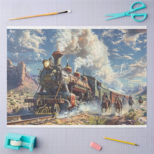 Westerne  Trein Heist Decoupage Tissuepapier (Craft)