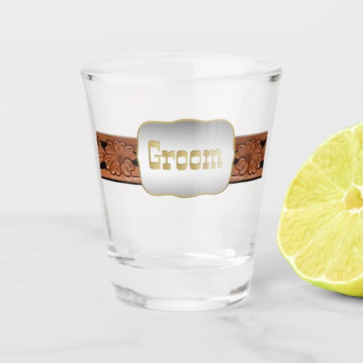 Westerne trouwriem en bruidegomriem gesp shot glas (Voorkant)