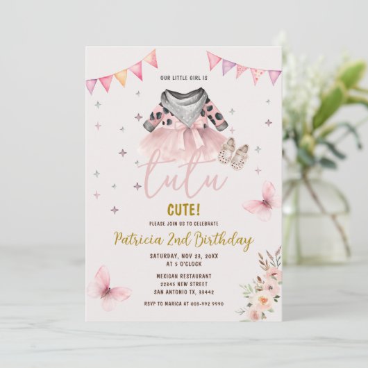 Westerne Tutu Schattigee Bloemen Meisje Verjaardag Kaart (Staand voorkant)