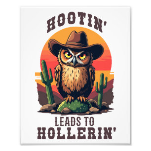 Westerne uil cowboy hootin leidt naar hollerin foto afdruk