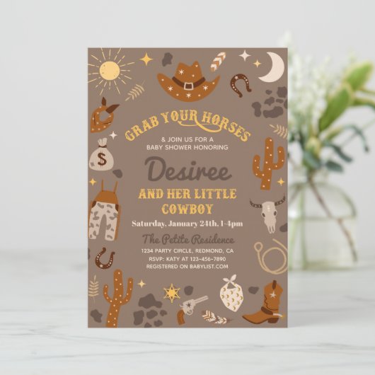 Westerne uitnodiging tot Baby shower | Zuidwest-Ba (Staand voorkant)