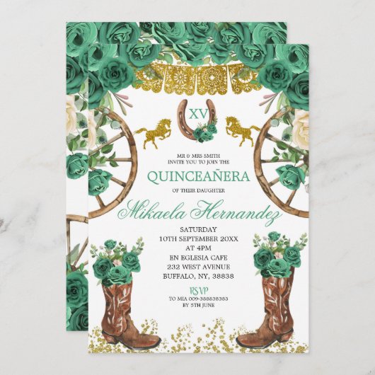 Westerne uitnodiging van Emerald Green Charra Quin (Voorkant / Achterkant)