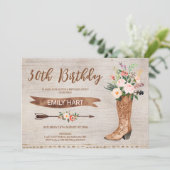Westerne uitnodiging van Floral Boot Birthday (Staand voorkant)