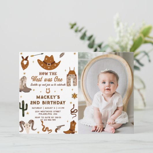 Westerne Verjaardags Rustiek 1e Verjaardagsfeestfo Kaart (Staand voorkant)