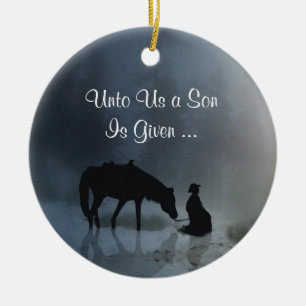 Westerne versiering van de religieuze cowboykerk keramisch ornament