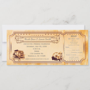 Westerne Vintage bruiloft Ticket Uitnodiging & RSV