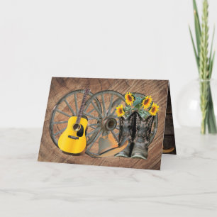Westerne Wagon Wheel Guitar Cowboylaarzen Zonneblo Bedankkaart