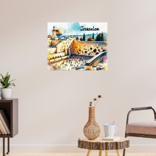 Westerne Wall Kotel Water Color Art Poster