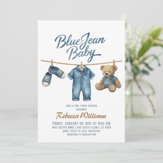 Westerne waslijn Denim Blue Jean Baby shower Kaart (Staand voorkant)