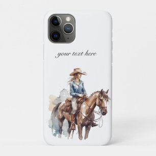 Westerne Waterverf Brunette Cowgirl, custom iPhone 11 Pro Hoesje